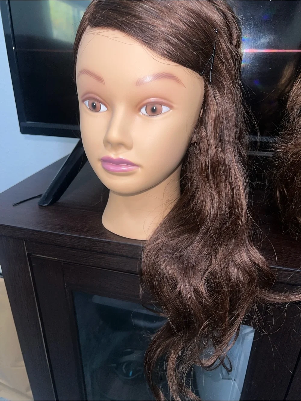 Styling Mannequin Head with Long Brown Hair - Training Display